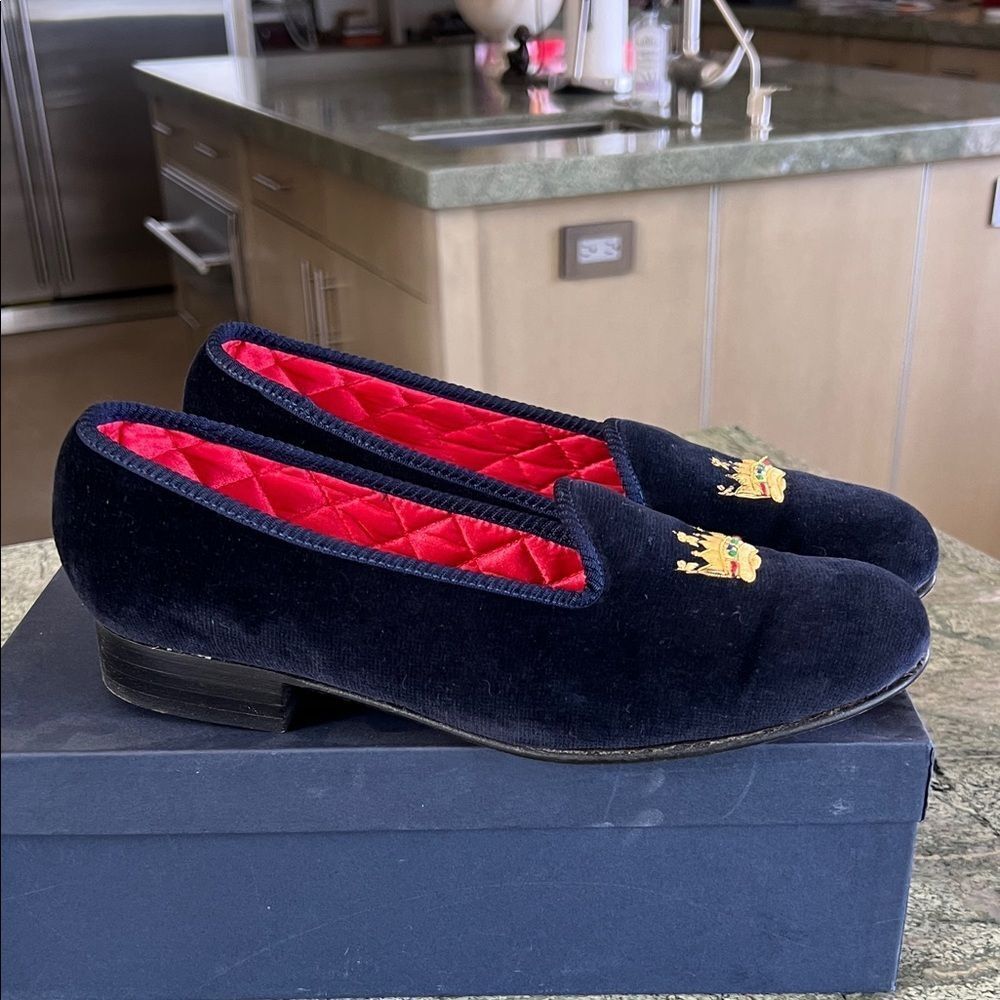 Vintage BERK Navy Velvet Loafers with Gold Embroidery 5 - Picture 5 of 7